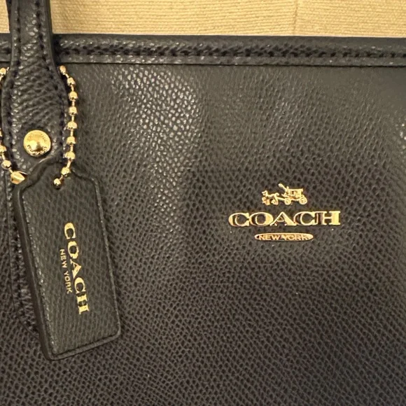 Coach Navy Tote Bag Purse with Gold Accents - Picture 2 of 7